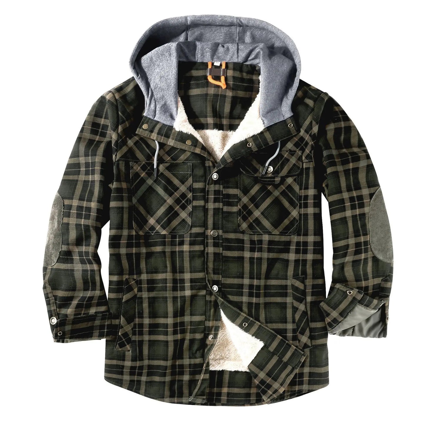 Men Fleece Lined Flannel Green Shirt Jacket - Denoss