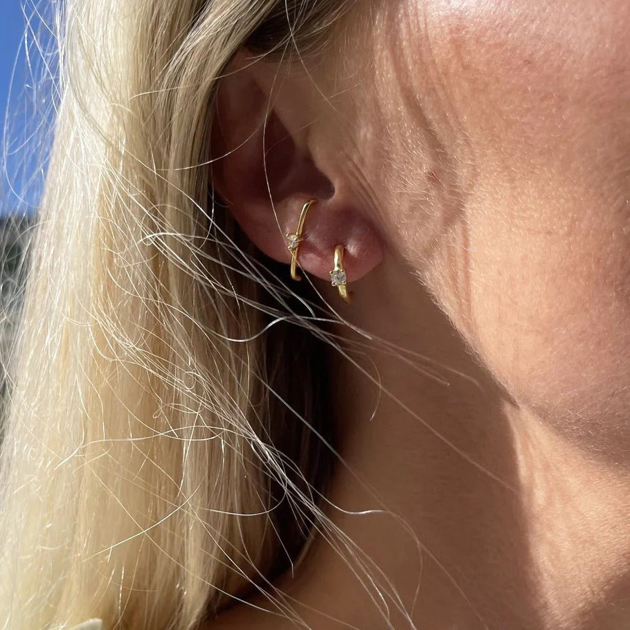 Minimalist 3 Prongs CZ Ear Lobe Cuff Earrings