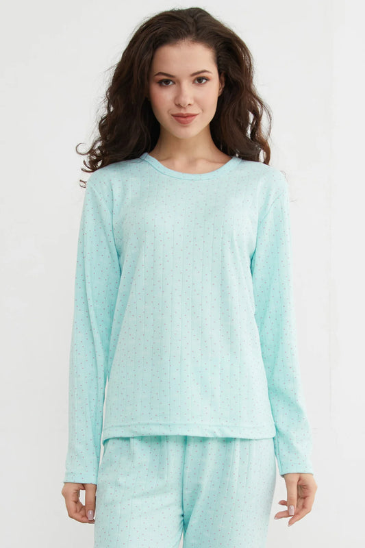 Turquoise Plus Size Heart and Star Pattern Pajama Set - Denoss