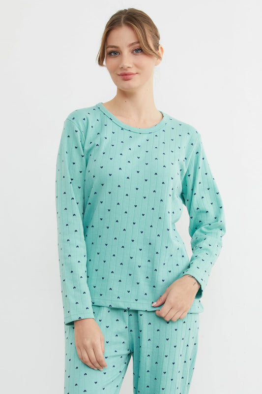 Light Green Plus Size Heart and Star Pattern Pajama Set - Denoss