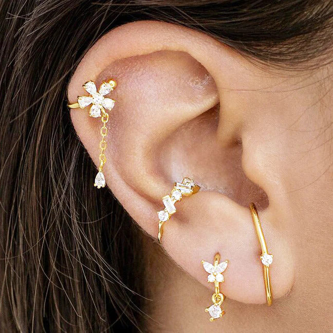 Minimalist 3 Prongs CZ Ear Lobe Cuff Earrings