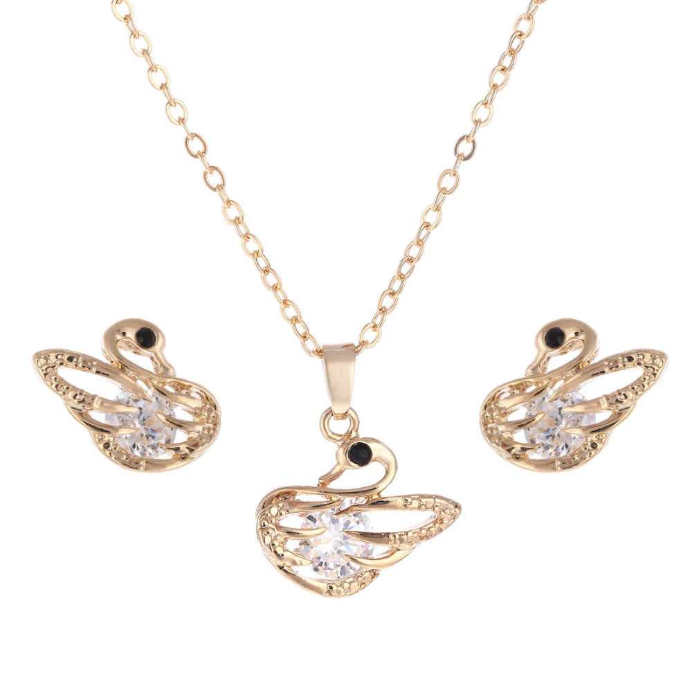 Gold crystal stone swan design women’s jewelry set