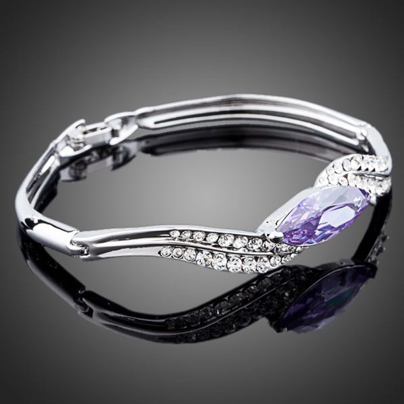 Platinum plated stellux crystal stone curved ladies diamond bracelet