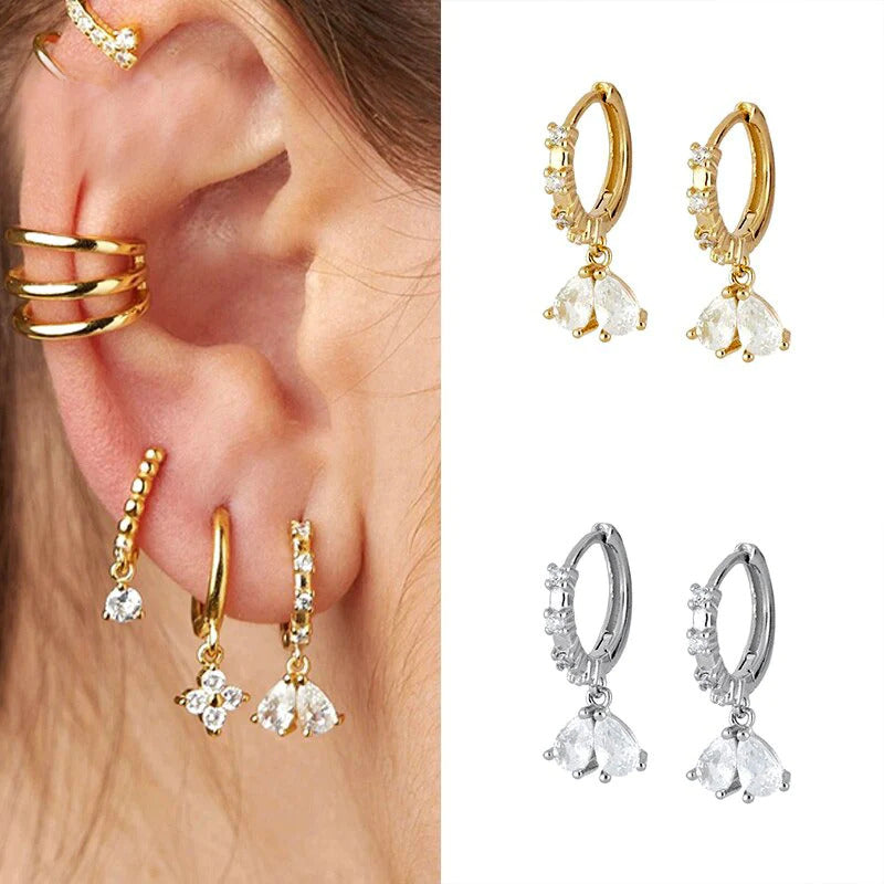 Dainty Crystal Water Drop Hoop Earrings ,CZ Dangling Earrings