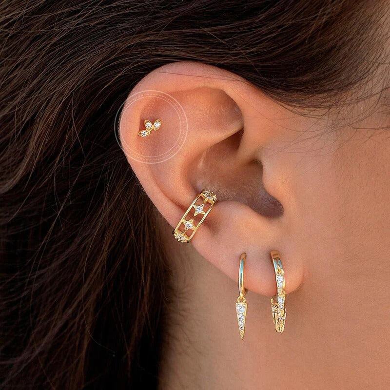 Dainty 3 Leaves Flower Shaped CZ Stud Earrings