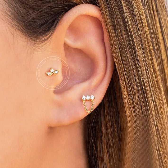 Dainty 3 Leaves Flower Shaped CZ Stud Earrings