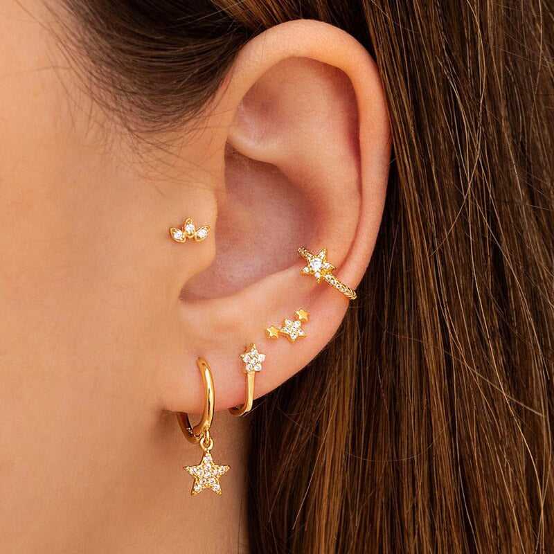 Dainty 3 Leaves Flower Shaped CZ Stud Earrings