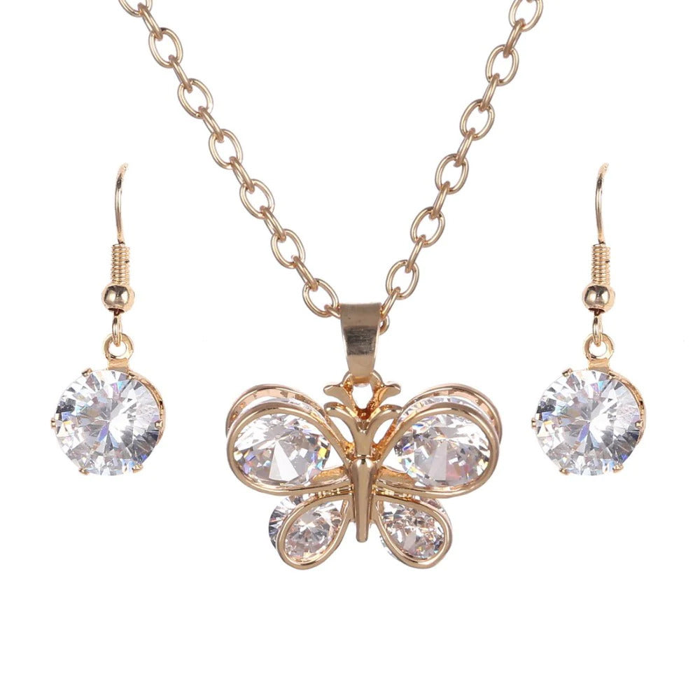 Gold crystal stone butterfly design women’s jewelry set
