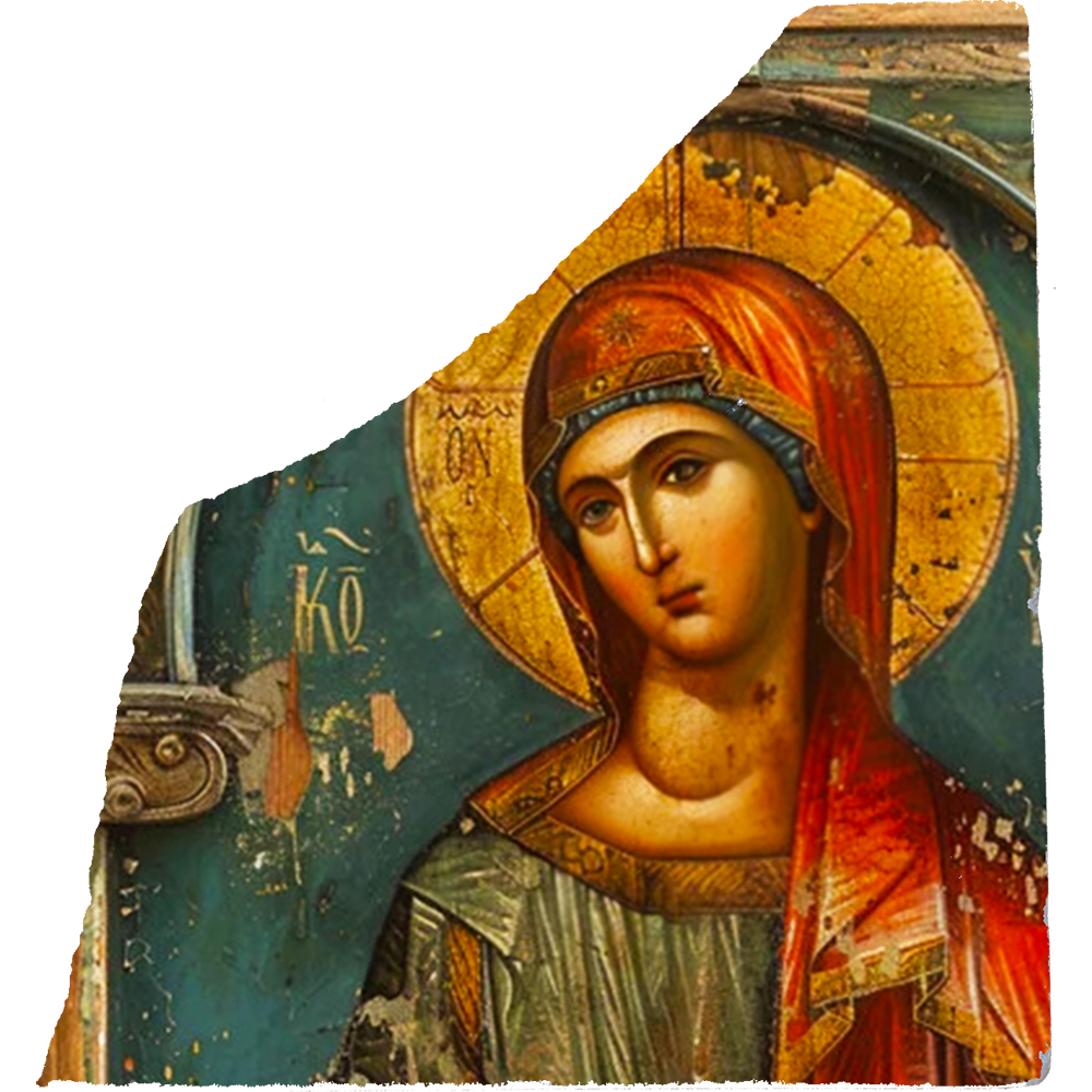 Byzantine Greek Russian Orthodox Icon,Fresco on Antique Marble