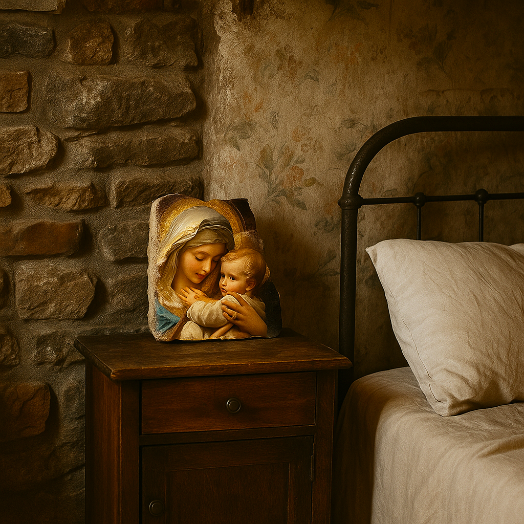 Virgin Mary and Baby Jesus,Christian Gift,For Baby room,Fresco on Antique Marble