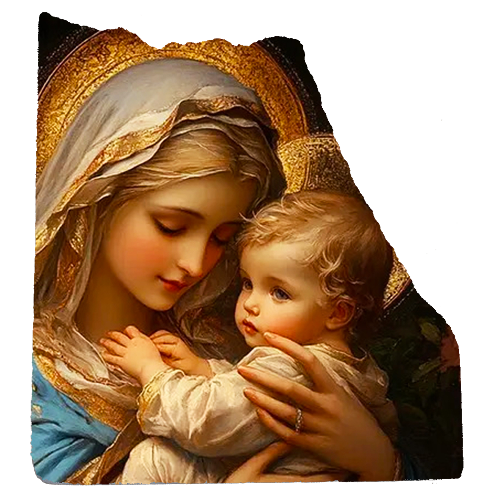 Virgin Mary and Baby Jesus,Christian Gift,For Baby room,Fresco on Antique Marble