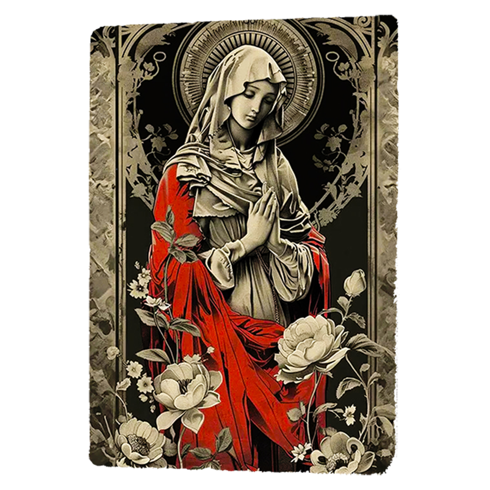 Virgin Mary,Inspirational Artwork Fresco on Antique Marble