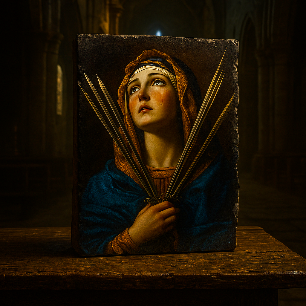 Our Lady of the Seven Sorrows,Virgin Mary,Fresco on Antique Marble