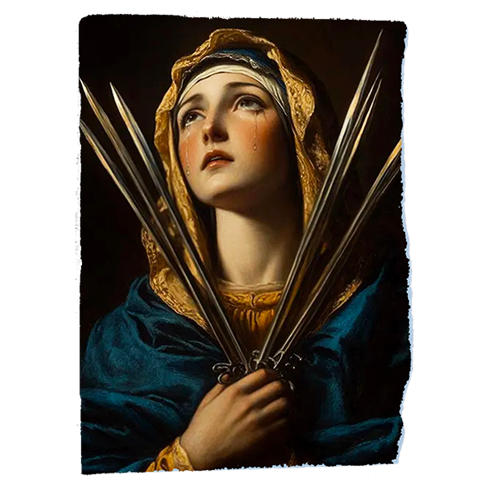 Our Lady of the Seven Sorrows,Virgin Mary,Fresco on Antique Marble