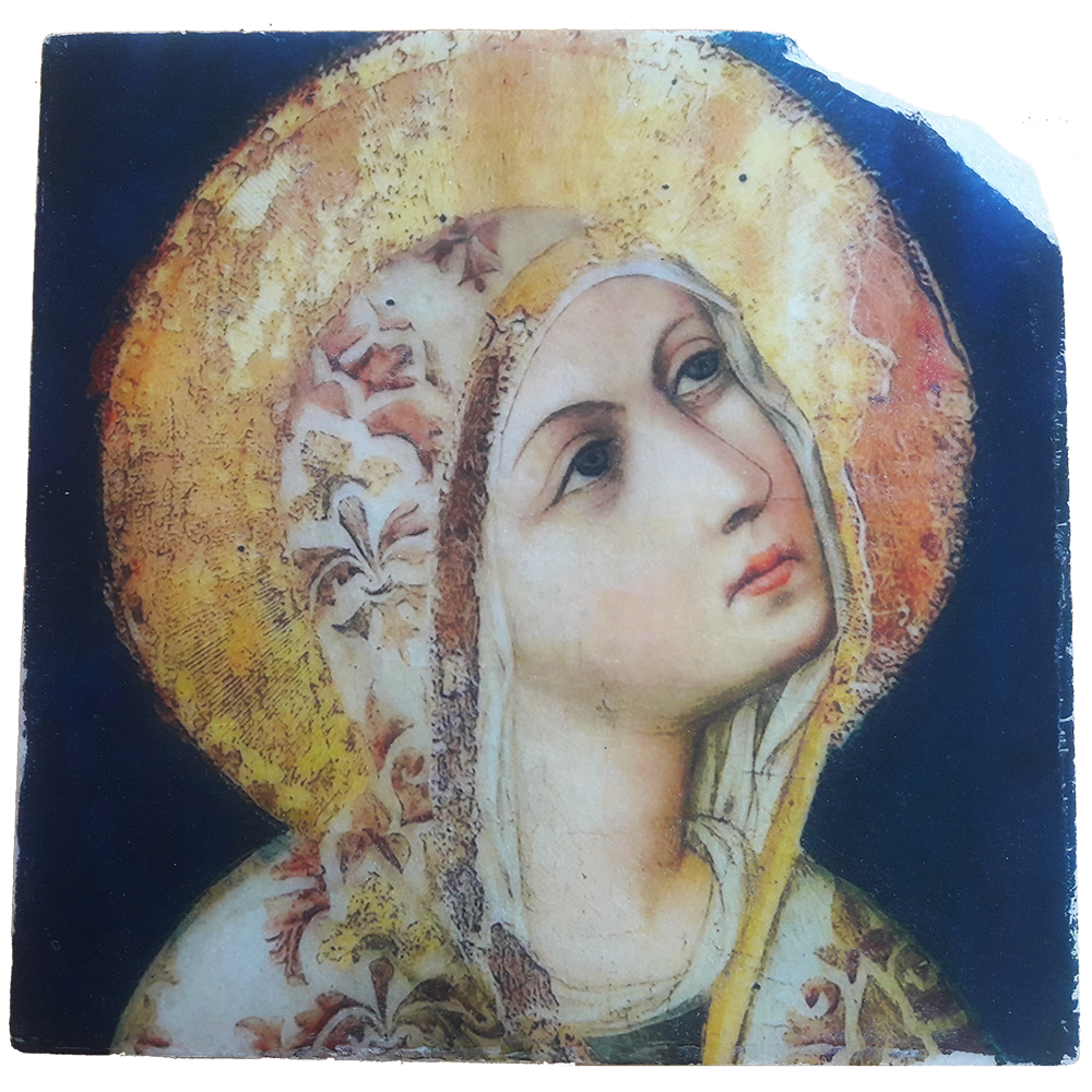 Madonna della Misericordia,mid 15th century,detail,Fresco on Antique Marble
