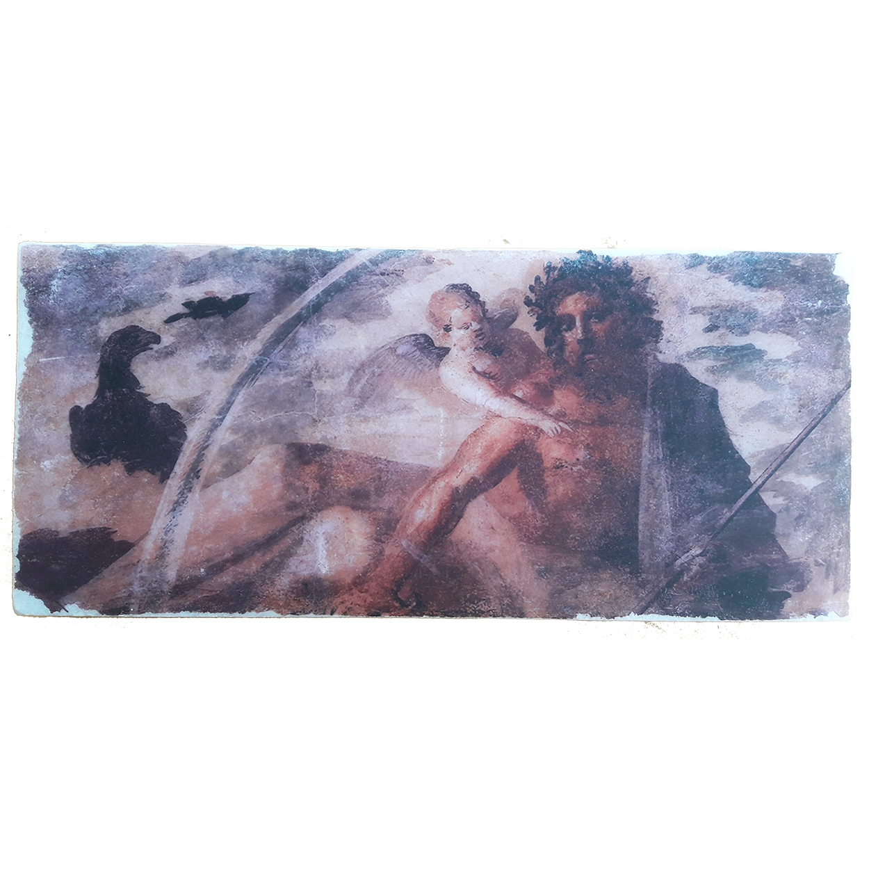 Zeus and Eros Mythology,Fourth style of Pompeian wall painting,Replica Fresco on Antique Marble