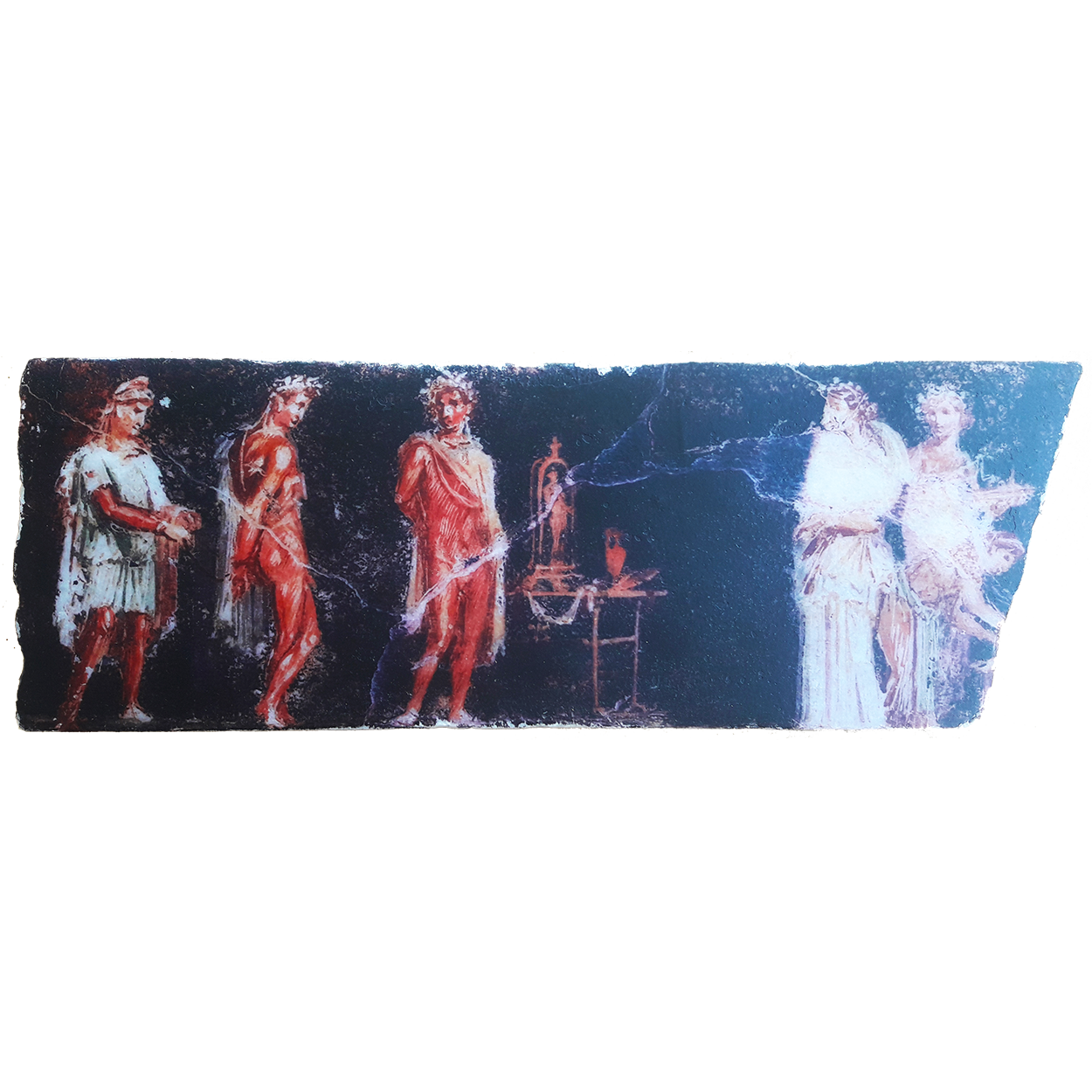 Circle dance or chain dance,Orestes and Pylades in front of Iphigenia, Replica Fresco on Antique Marble Roman Art,Mythology