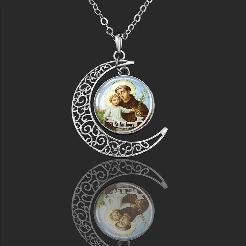 St.Anthony,Christian necklace,Priest necklace,Saints Crescent necklace,Gift necklace