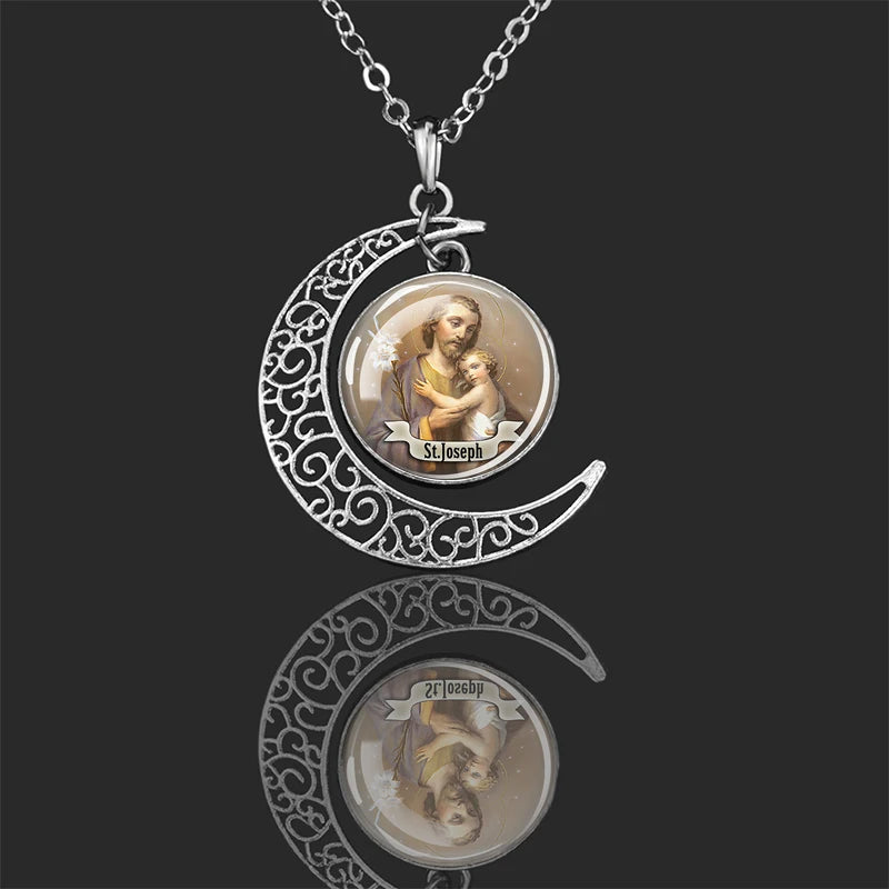 St.Joseph,Christian necklace,Priest necklace,Saints Crescent necklace,Gift necklace
