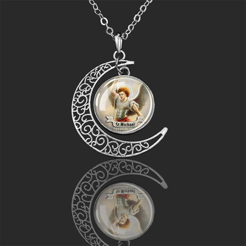 St.Michael,Christian necklace,Priest necklace,Saints Crescent necklace,Gift necklace