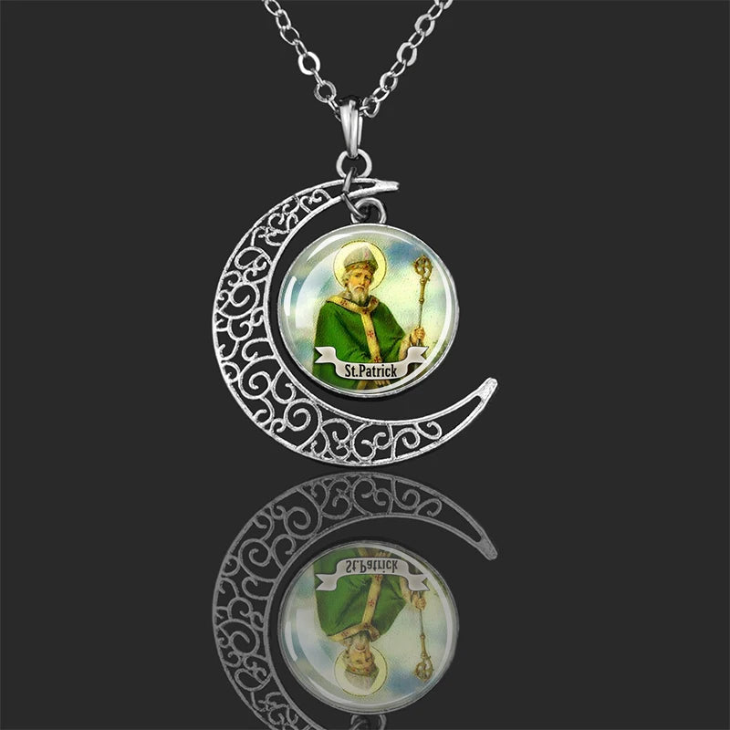 St.Patrick,Christian necklace,Priest necklace,Saints Crescent necklace,Gift necklace