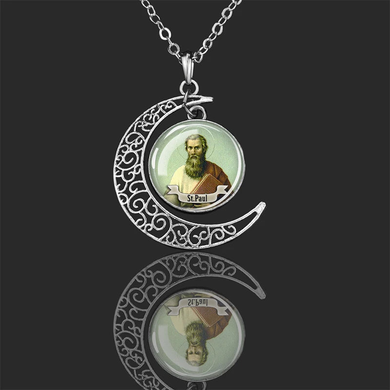 St.Paul,Christian necklace,Priest necklace,Saints Crescent necklace,Gift necklace