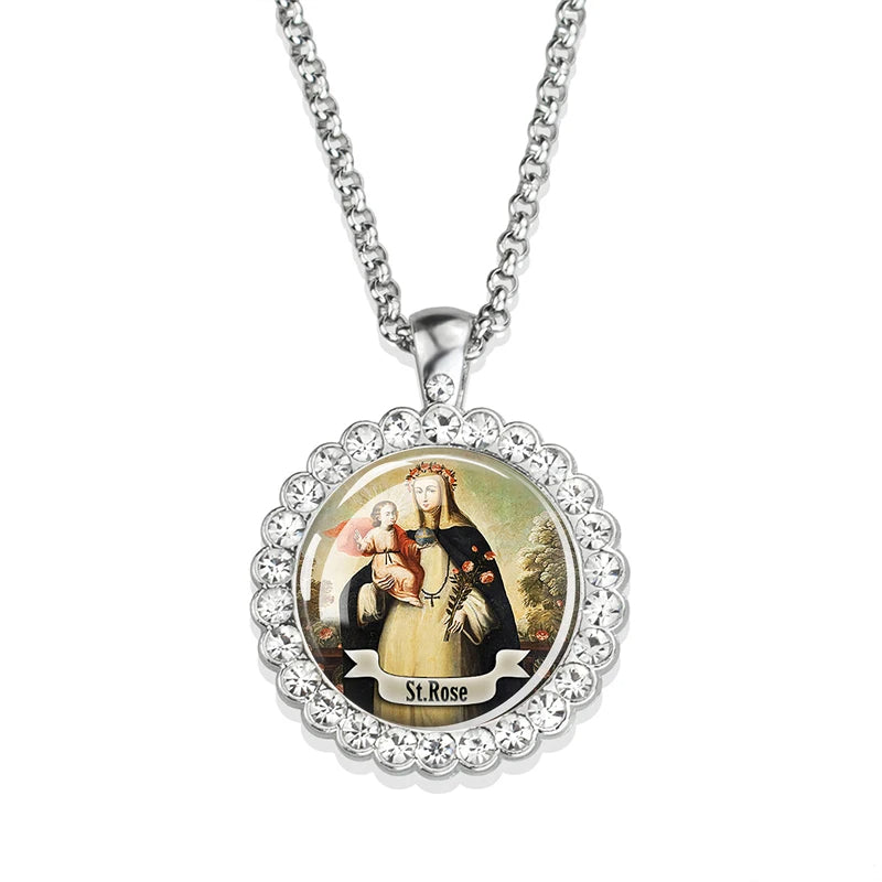 St.Rose Necklace,Christian Necklace,Religious Jewelry