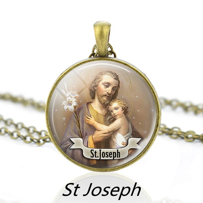 St.Joseph Pendant Necklace,Christian Necklace,Religious Jewelry