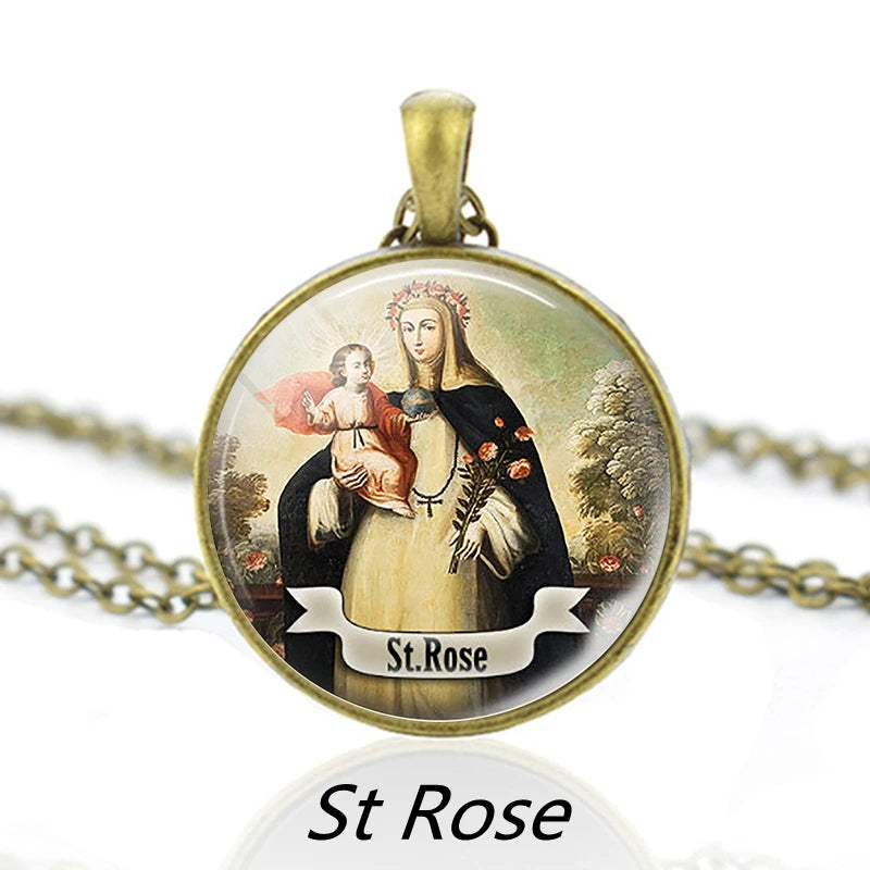 St.Rose Pendant Necklace,Christian Necklace,Religious Jewelry