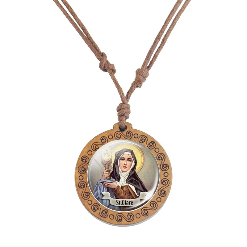 St.Clare Wooden-Glass Christian Necklace