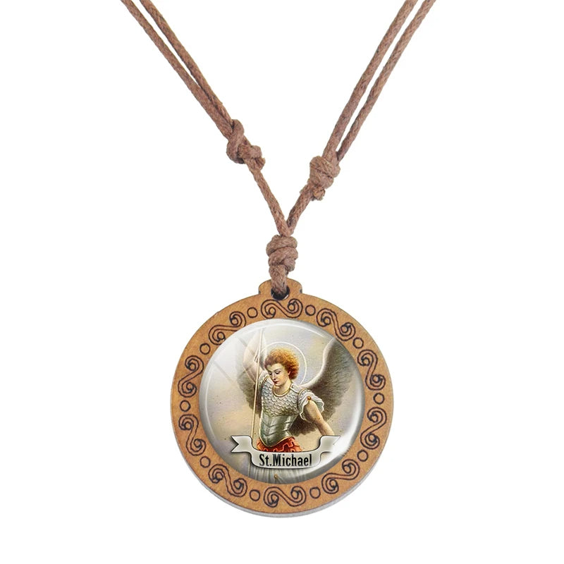 St.Michael Wooden-Glass Christian Necklace