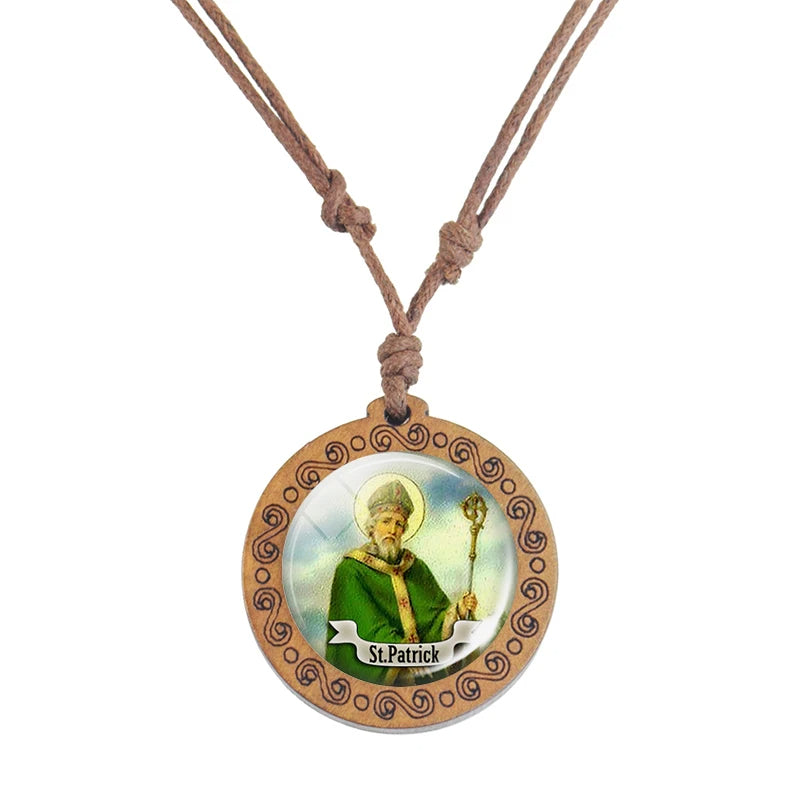St.Patrick Wooden-Glass Christian Necklace