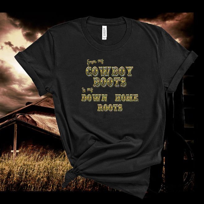 Black t-shirt with 'Good Hearted Woman' text against a rustic background