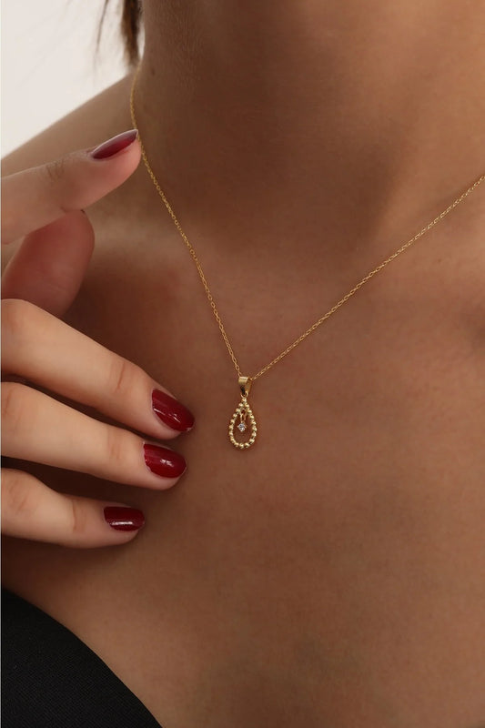 925 Sterling Silver Chain Gold-Silver Diamond Drop Necklace