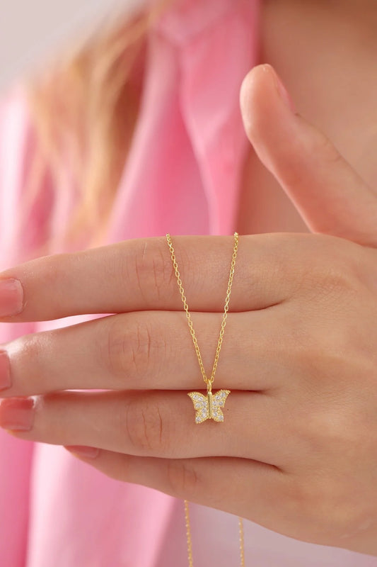 925 Sterling Silver Chain Gold Butterfly Necklace