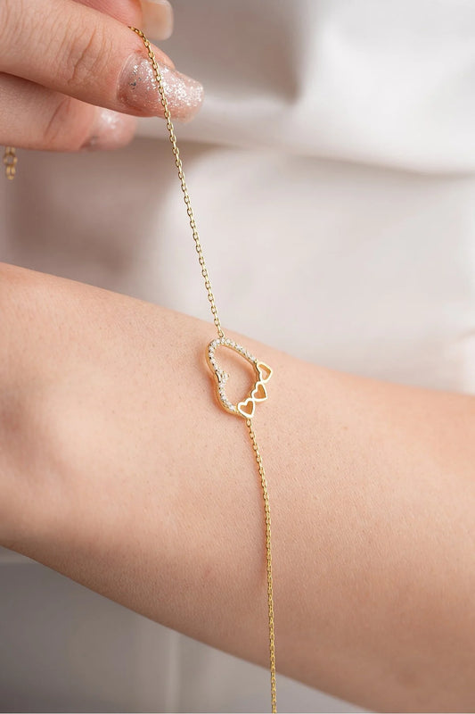 925 Sterling Silver 3 Row Heart Bracelet