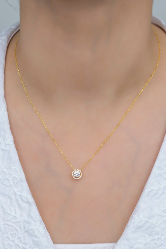925 Sterling Silver Gold Diamond Mounted Solitaire Necklace