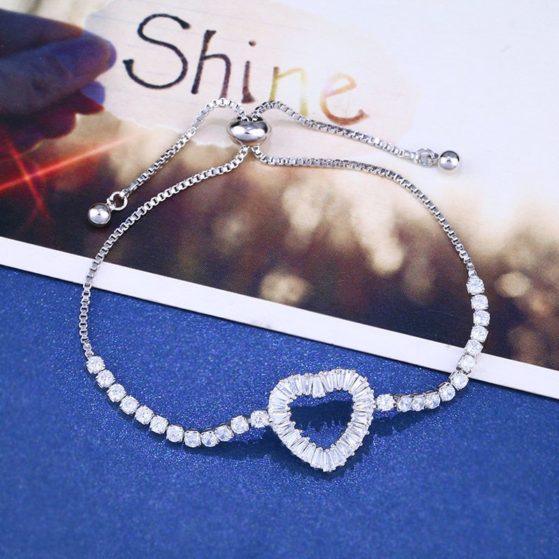 Zircon Silver Heart Bracelet