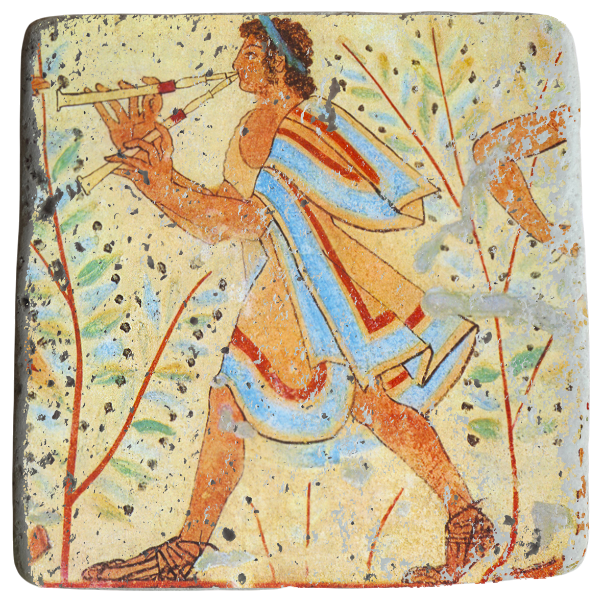 Player of the aulos,Etruscan Art,Fresco on Stone