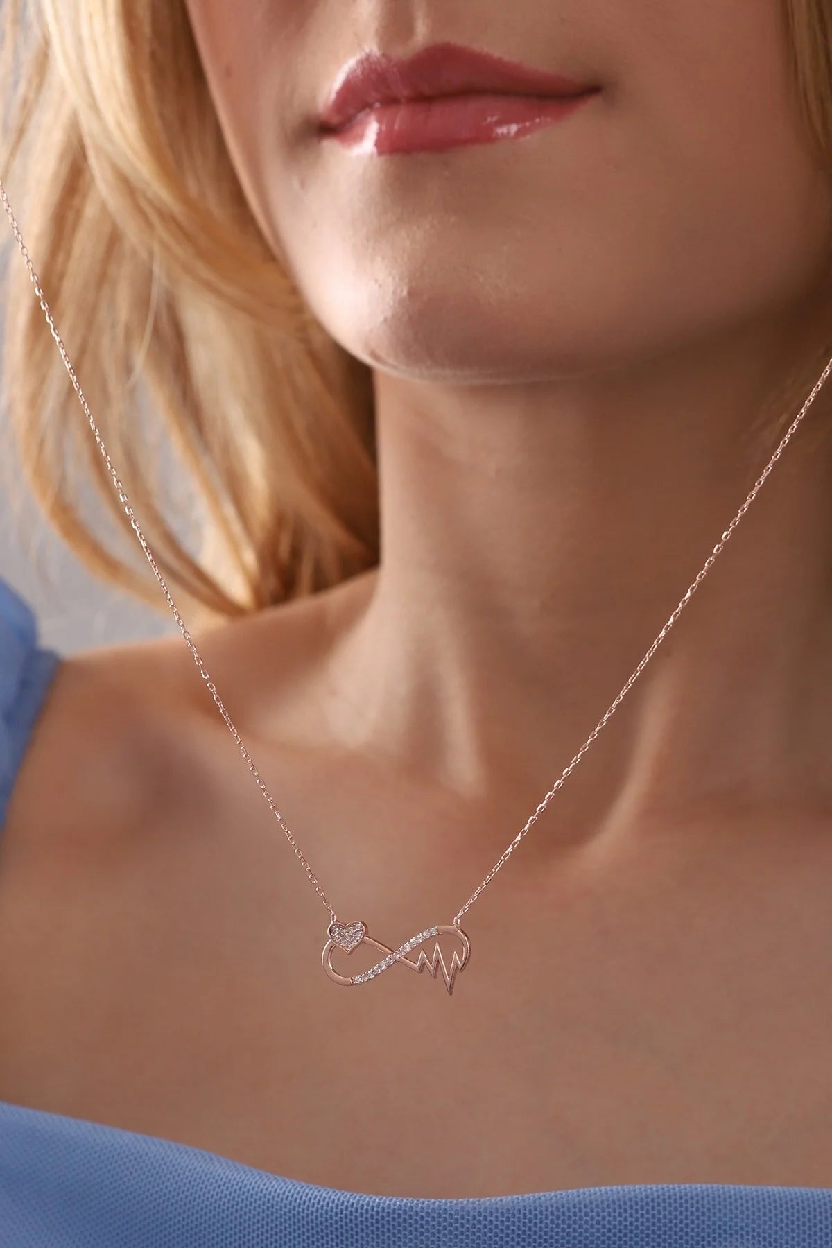 925 Sterling Silver Chain Infinity Heart Rhythm Necklace
