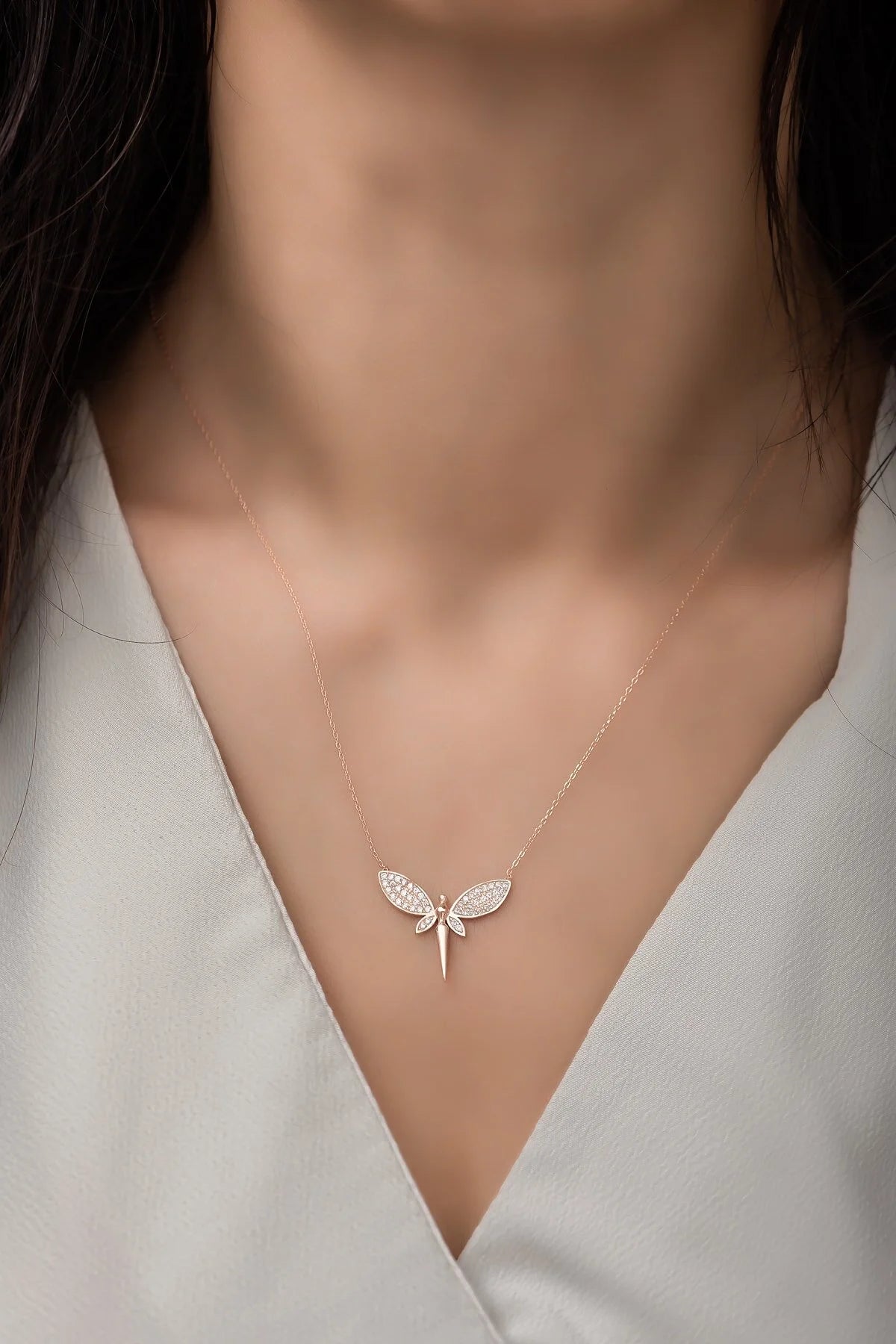 925 Sterling Silver Rosegold Fairy Necklace