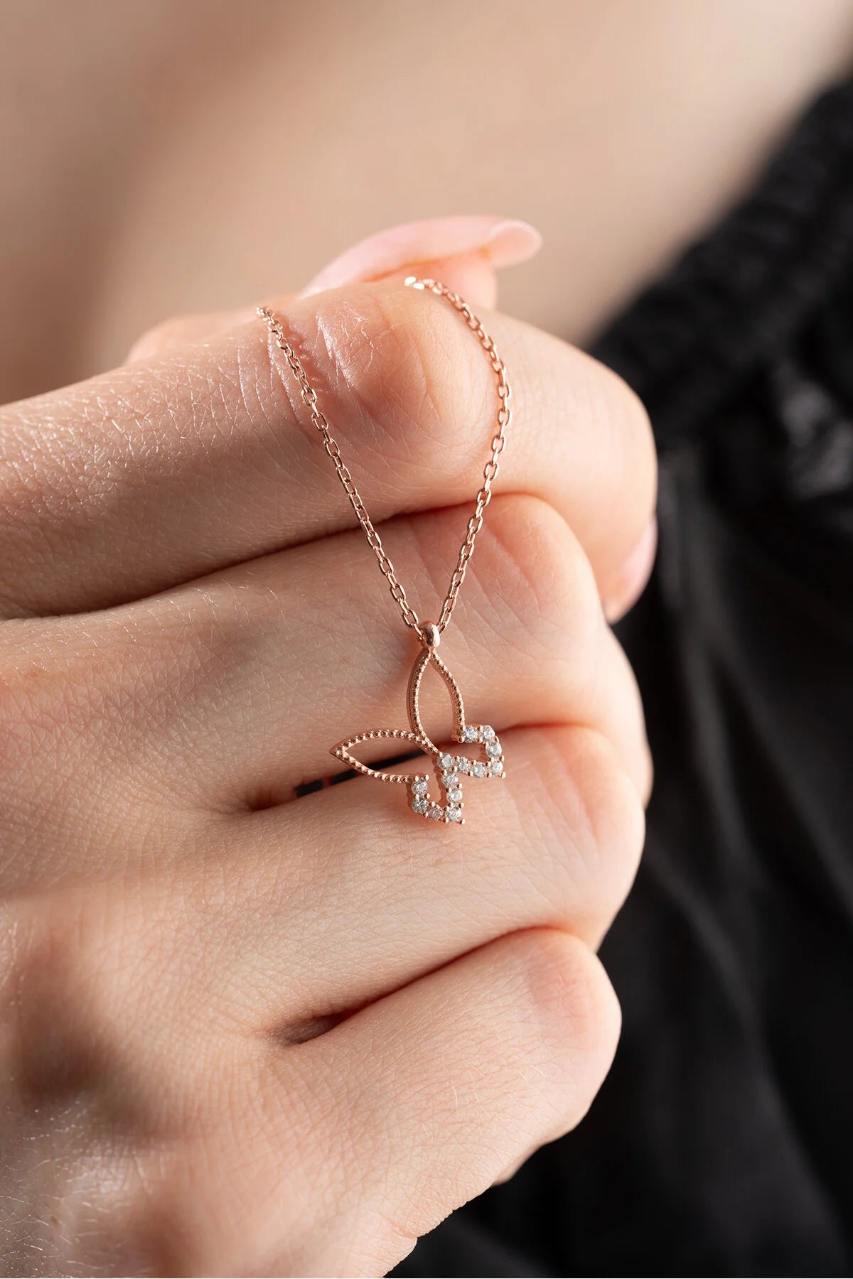925 Sterling Silver Rosegold Butterfly Necklace