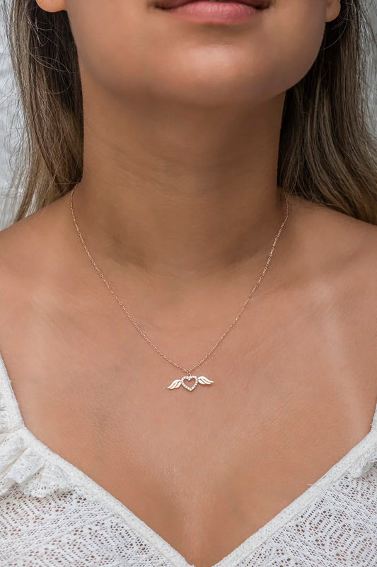 925 Sterling Silver Rosegold Little Flying Heart Necklace
