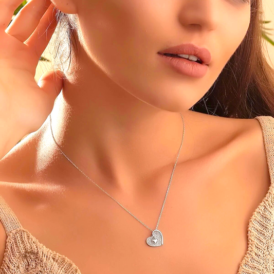 925 Sterling Silver Chain Dangle Heart Necklace