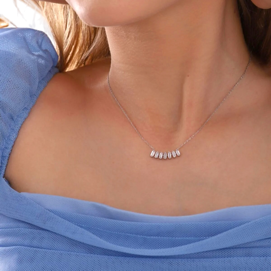 925 Sterling Silver Baguette Stone Diamond Mounted Necklace
