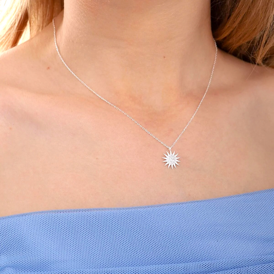 925 Sterling Gold-Silver Chain Sun Necklace