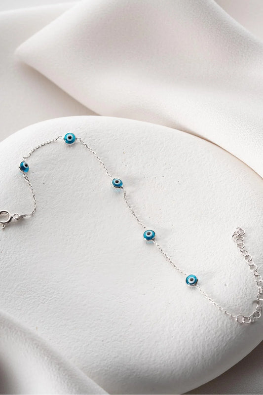 925 Sterling Silver Single Row Evil Eye Bracelet