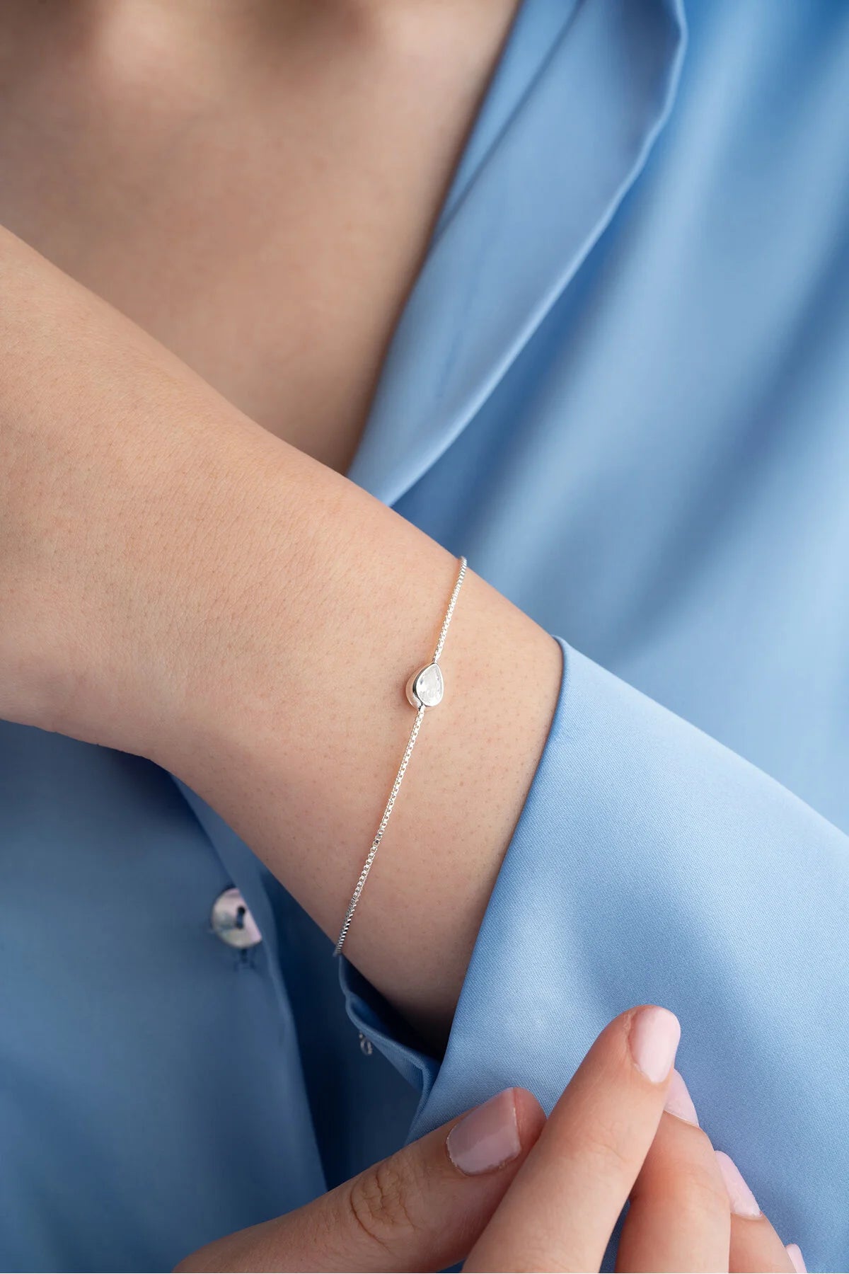 925 Sterling Silver Rhodium Plated Zircon Stone Drop Bracelet