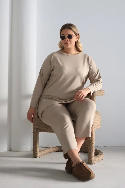 Beige Oversize Lycra Knitted Viscose Set - Denoss