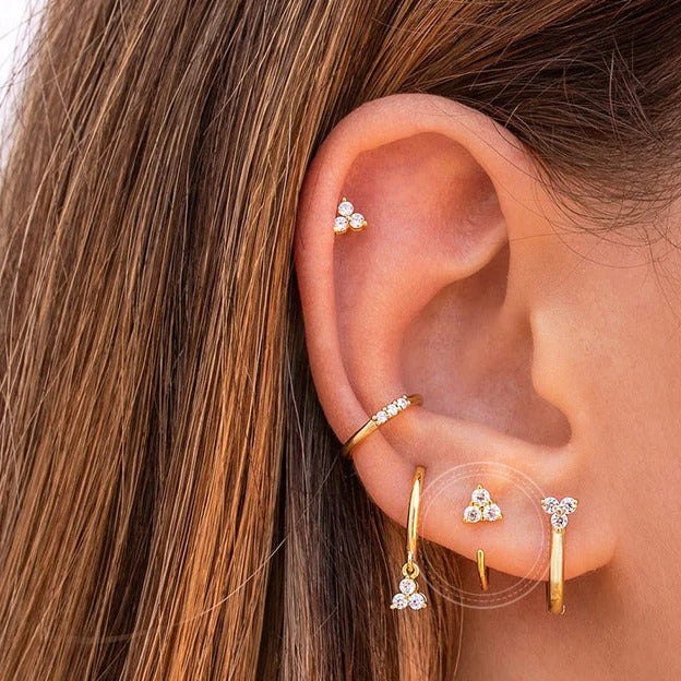 Dainty Open CZ Flower Shaped Huggie Hoop Earrings - Ear Hugger